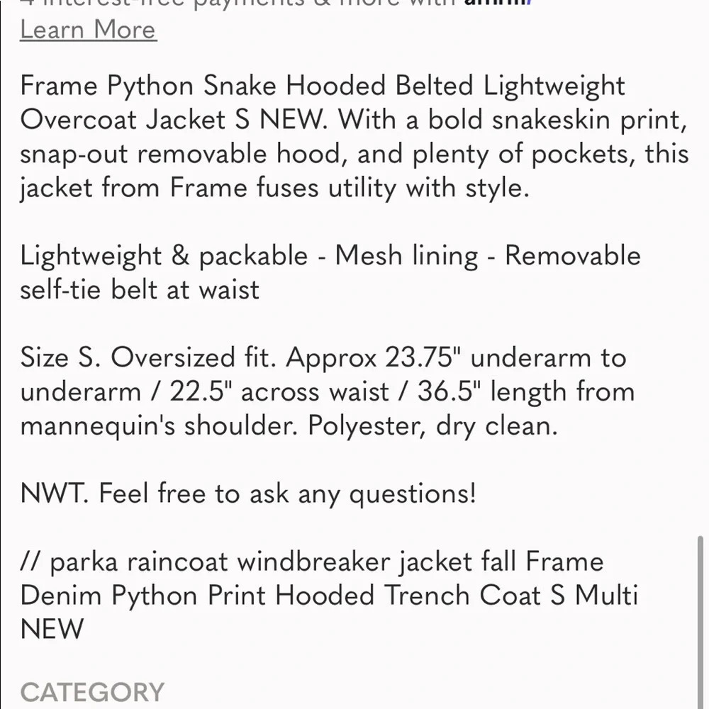 NWT FRAME PYTHON TRENCH COAT NWT - image 9